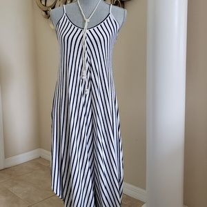 Navy blue and white one piece dress/pant